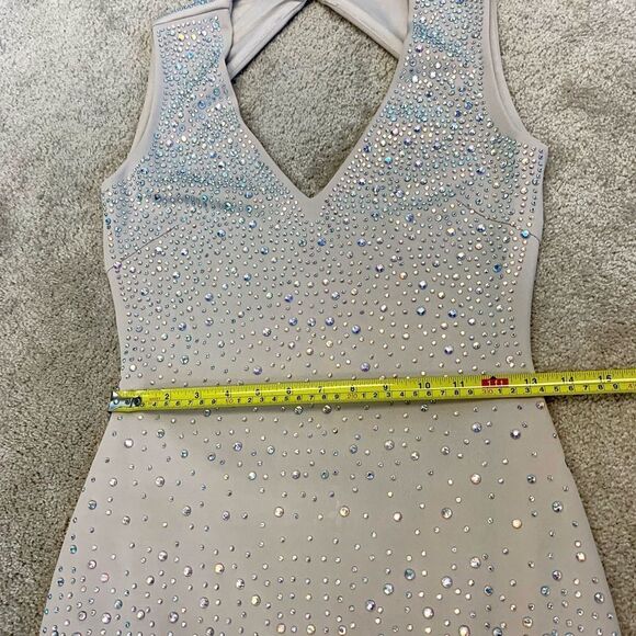 Wow Couture beige sleeveless backless aurora borealis Crystal rhinestone dress M - Picture 10 of 13